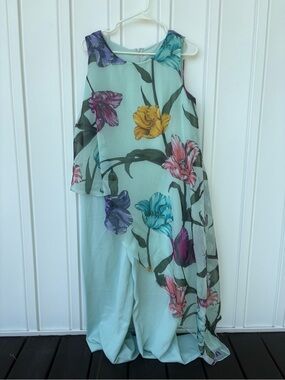 Midnight Velvet Mint Green Floral Overlay Jumpsuit Size M
